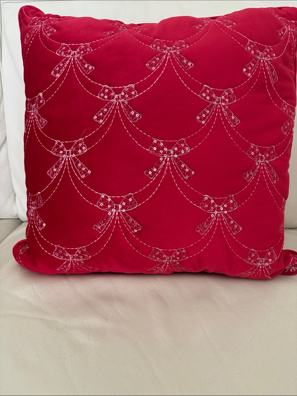 Holiday Red Decorative Bow Pillow - Unbranded